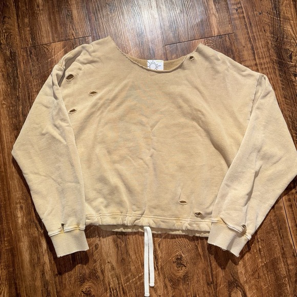 aerie Sweaters - Aerie Tan Small Distressed Hokey Wide Neck Sweater Boho Women